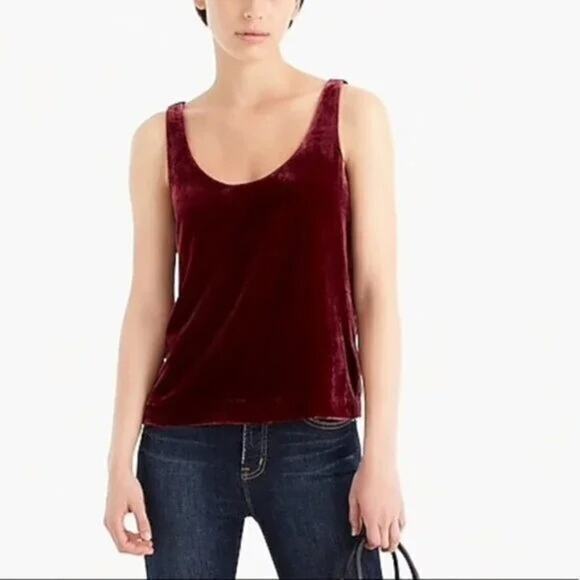 J. Crew Velvet Sleeveless Tank Top Key Hole Back Button Scoop Neck 4P Navy Blue - Picture 1 of 15